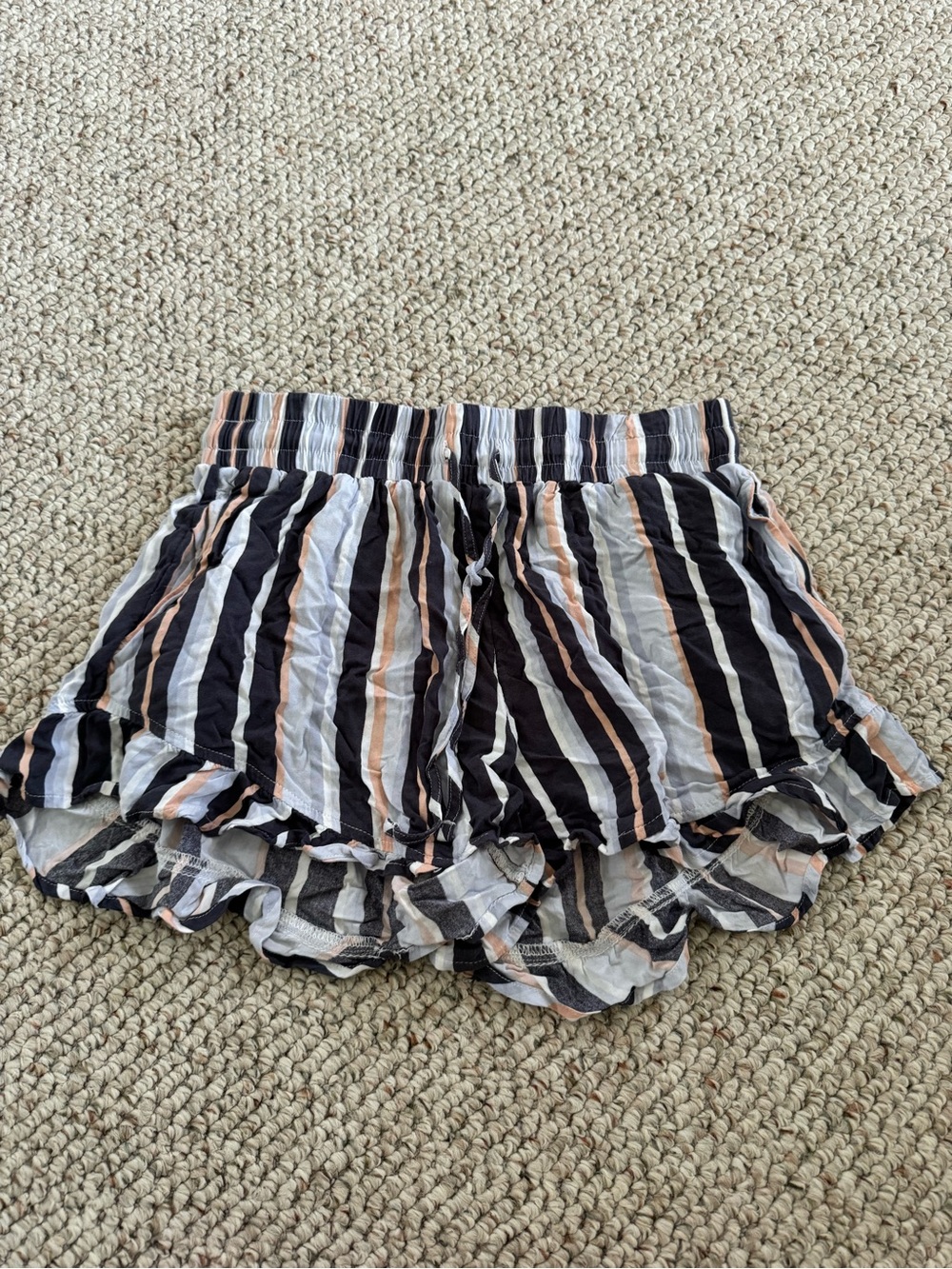 Hollister Striped Ruffle-Hem High Waist Shorts - Black, White & Peach